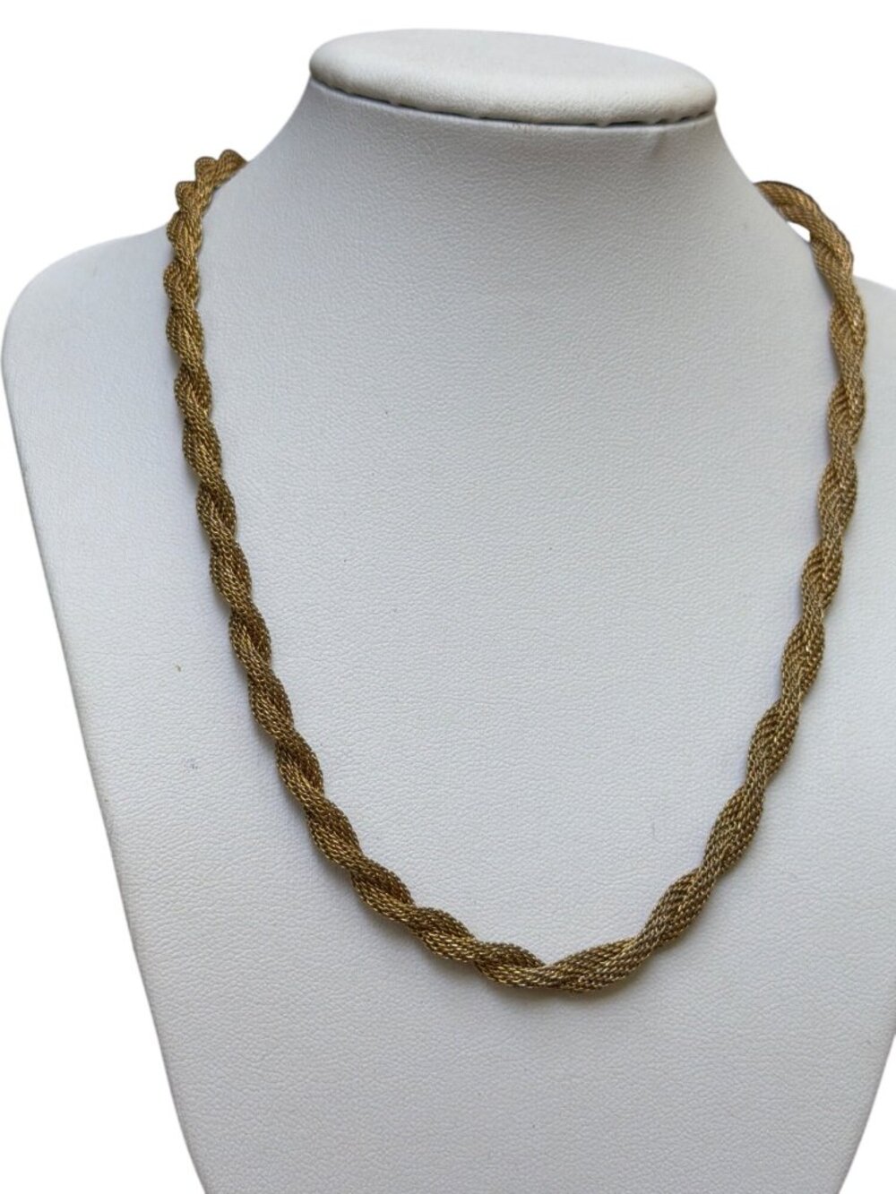 Vintage Gold Tone Mesh Twisted Rope Chain Necklace Collar Choker 16" Estate Read